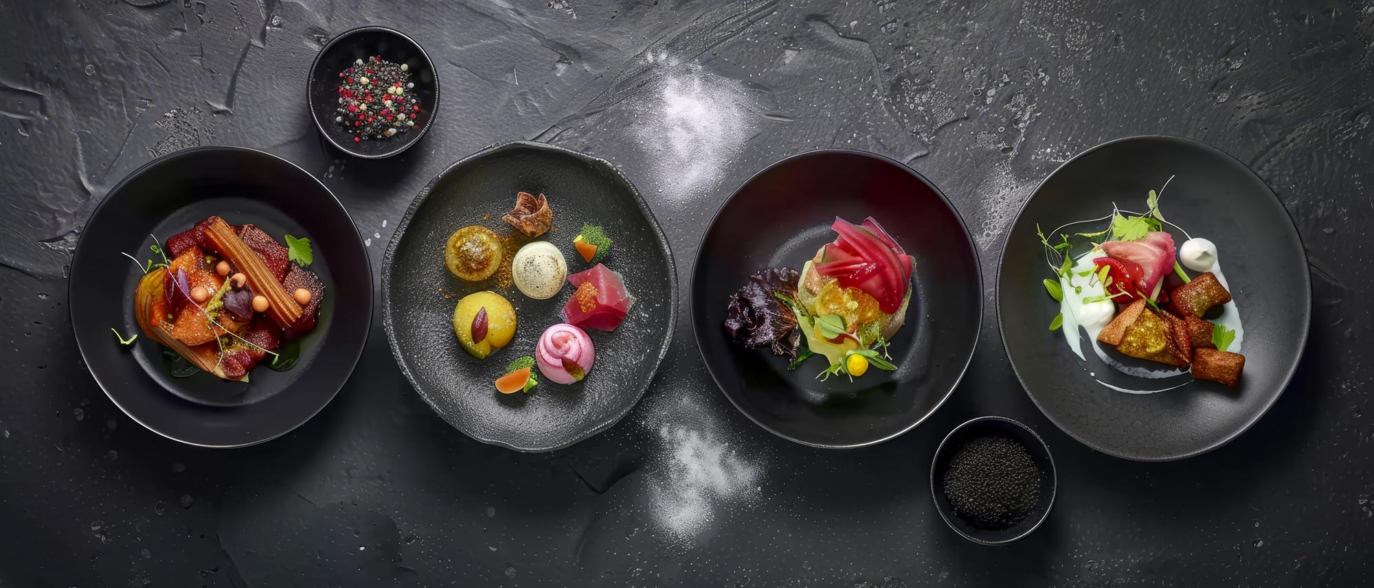 Set di piatti impiattati in stile gourmet